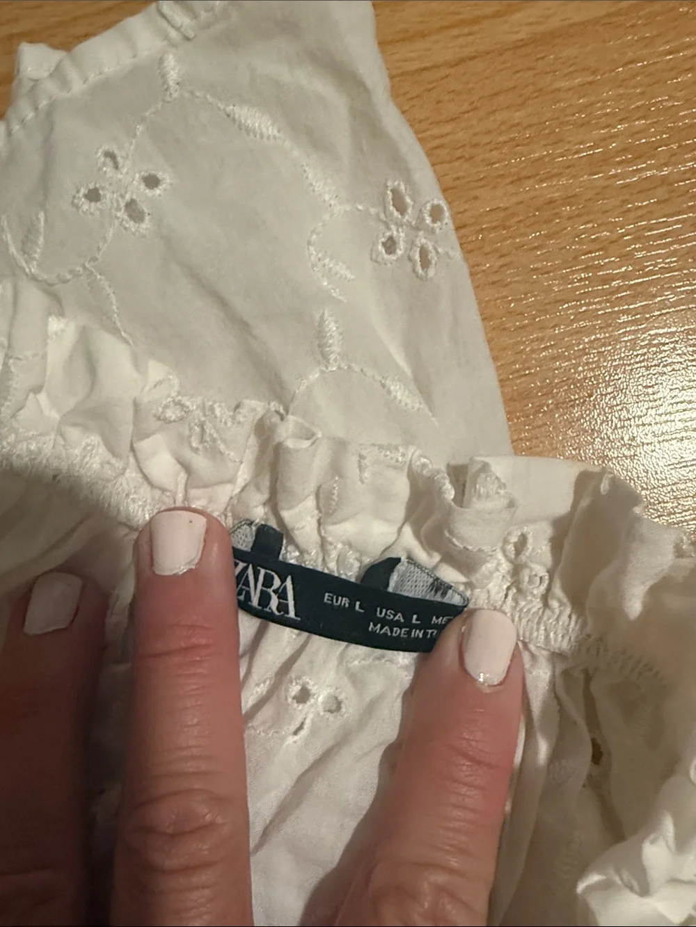 Zara White Eyelet Smocked Off-Shoulder Blouse